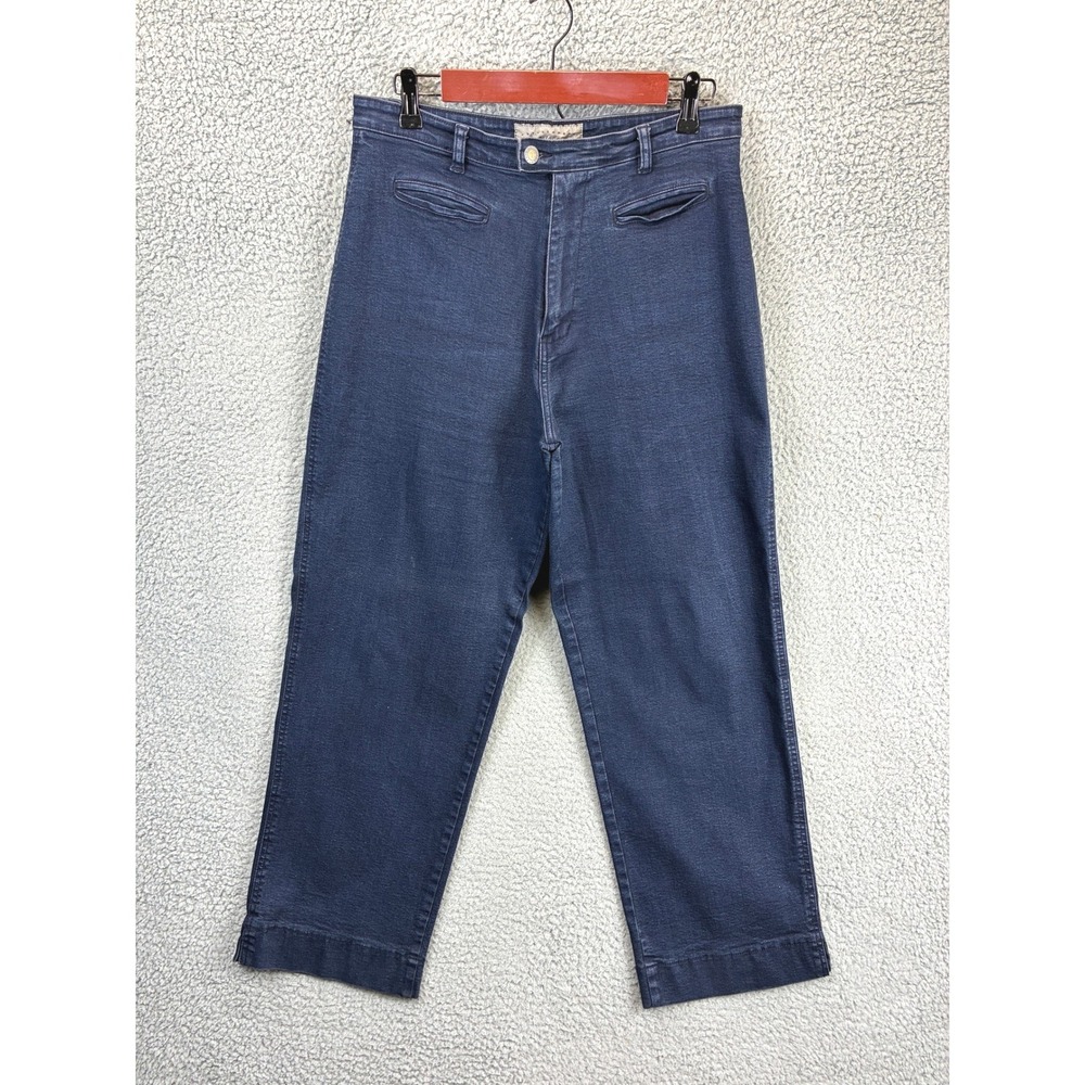 Christopher Blue Wide Leg Cropped Pants Womens 14 Blue Stretch Casual Denim